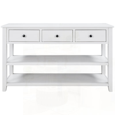 Retro Design Console Table With Two Open Shelves, Pine Solid Wood Frame And Legs For Living Room