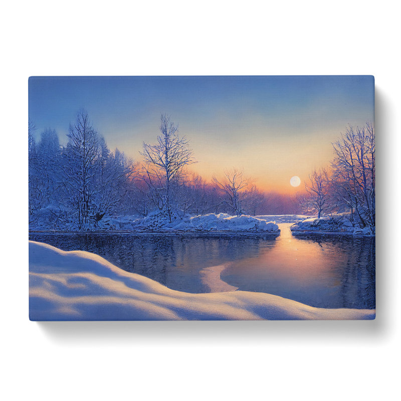 Winter Forest Lake Sunrise - Wrapped Canvas, 40cm H x 60cm W x 3cm D