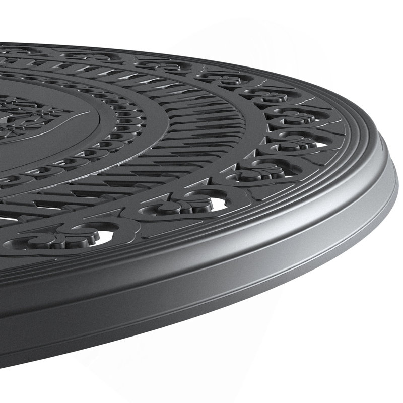 Table de salle à manger en fonte d'aluminium avec cadre noir et trou pour parasol