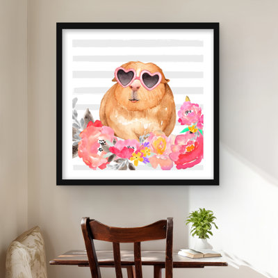 Guinea Pig with Glasses - Framed Matted Print for Home Decor