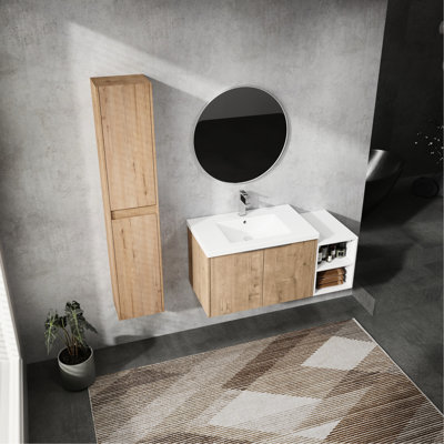42" Luxury Bathroom Vanity With Resin Basin And Side Unit - Elegant Sink Box Furniture