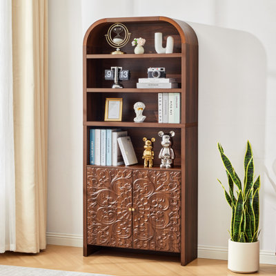 70.87'' Tall Arched Carved Storage Display Cabinet