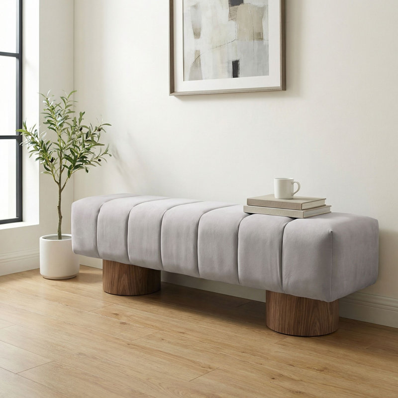 Banc de salle à manger rembourré 64 po gris clair, Gris