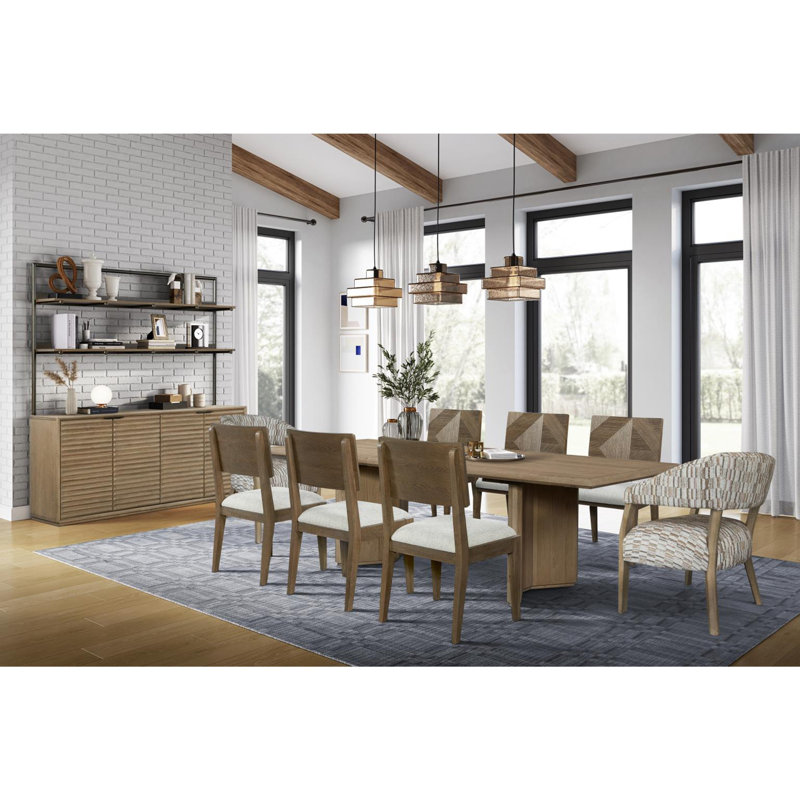 Angled Double Pedestal Extendable Dining Table in Wheat