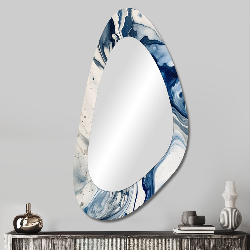 Bleu et gris Elixir éthéré IV - Art abstrait en métal - Miroir mural moderne et irrégulier