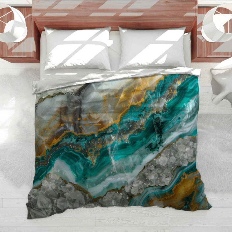 Teal Accents Marble Cotton Blend Comforter, King Comforter