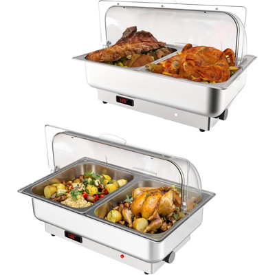 2-Pack 9 QT Electric Chafing Dishes – NSF Stainless Steel Buffet Server with Roll Top Lid – Adjustable Temp Food Warmer for Catering, Weddings, Banquets, 2 X 1/2 Pan