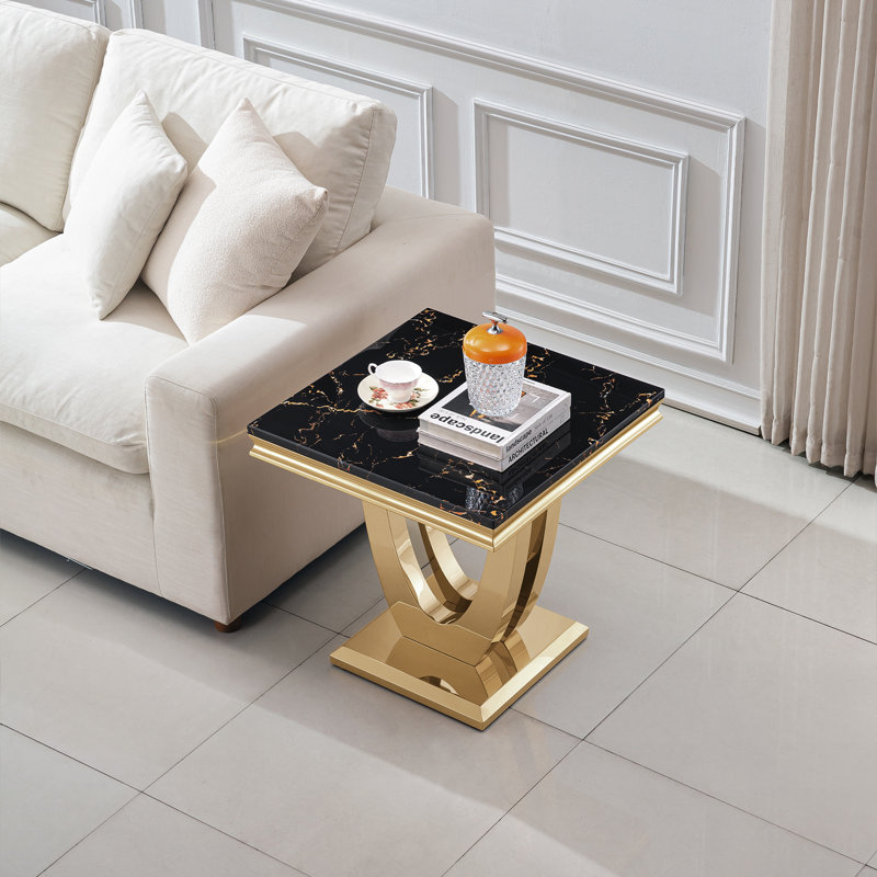 Chiann Marble Top End Table, Black, Gold