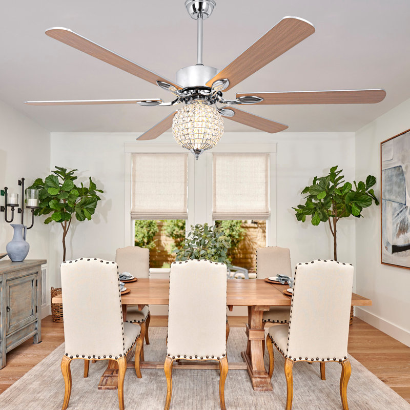 65" Modern Crystal Ceiling Fan with Lights and Remote, 6 Speeds Reversible Chandelier Ceiling Fan