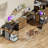 114 Inch L-Shaped Desk with Power Outlets & USB-C, Industrial Computer Desk with 6 Fabric Drawers, 3 Open Shelves & Movable Monitor Stands, Large Corner Office Desk for Gaming, Rustic Brown