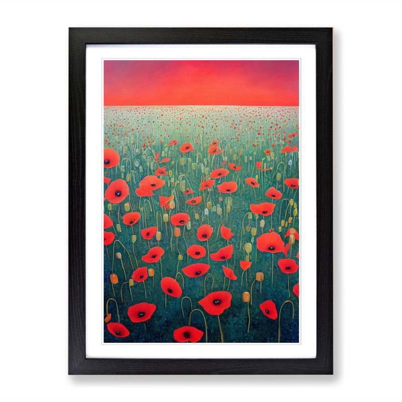 Unique Poppy Flower Field Vol.2 - Single Picture Frame Print, Black, 64cm H x 46cm W x 2cm D