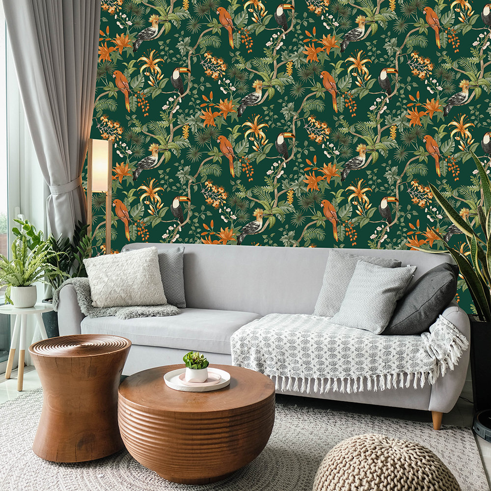 Birds of Paradise Peel and Stick Wallpaper, Green
