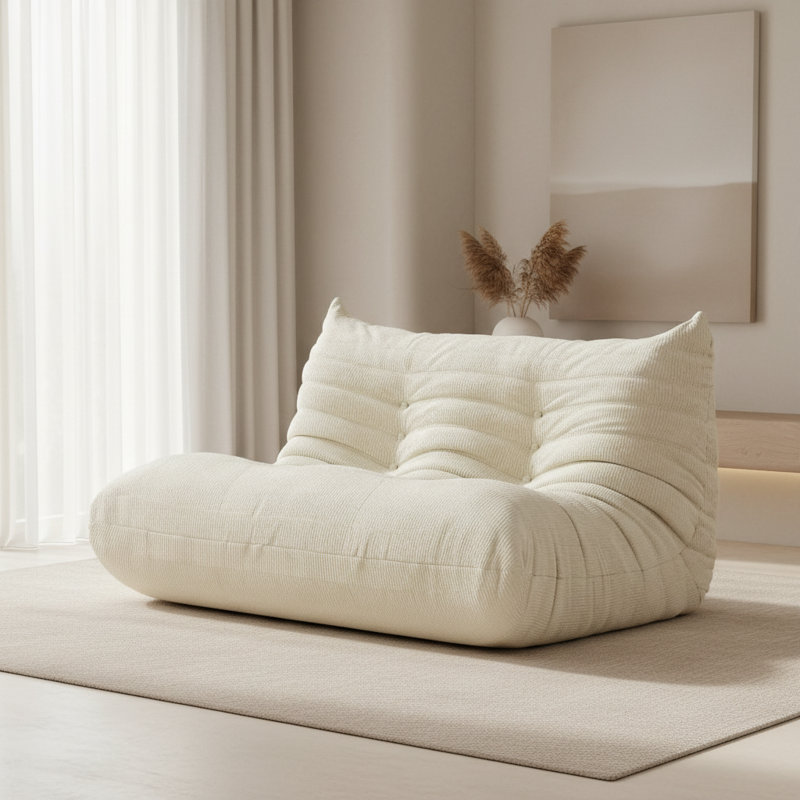 Fauteuil à billes de compression 51,5 po Abbie Boneless, Velours côtelé crème