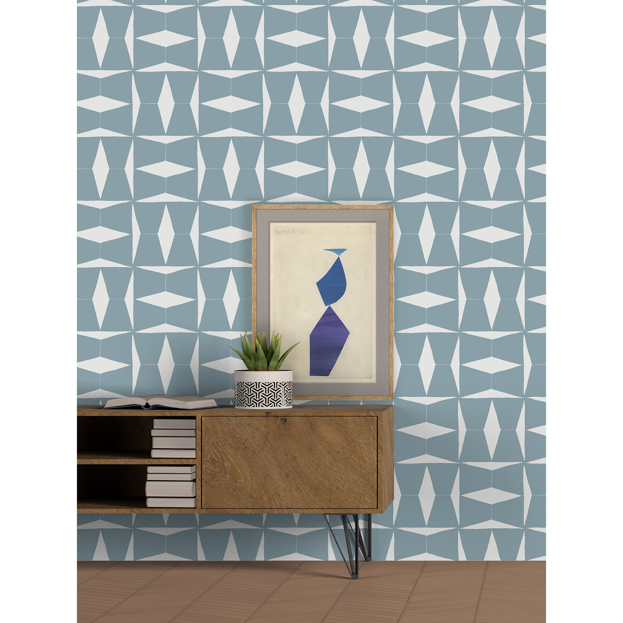 Albie Geometric Wallpaper, Blue/Cream