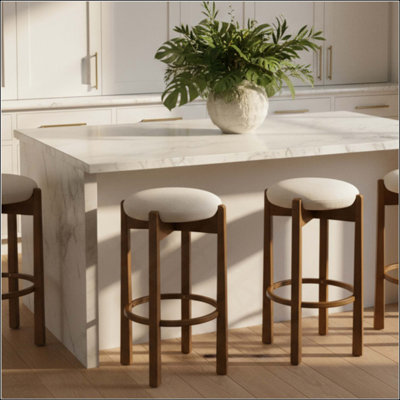 Indoor Wooden Upholstered Barstool, Cushion, Set Of 2, Durable And Stylish