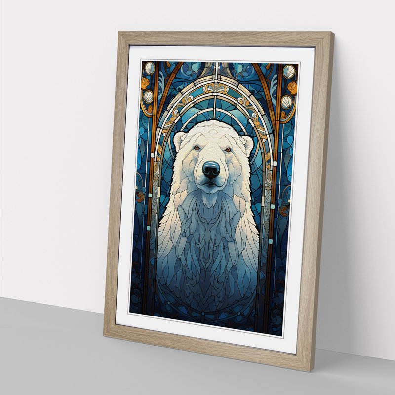 XYZ-FRM-V1223-5194 Polar Bear Nouveau - Single Picture Frame Print on Wood, Oak, 34cm H x 25cm W x 2cm D