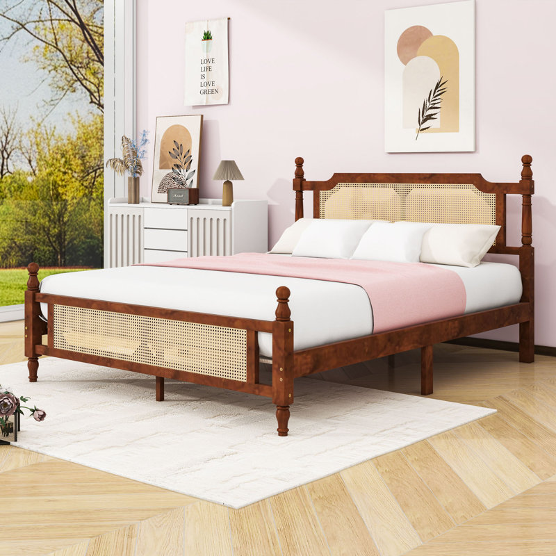 Lit plateforme en bois avec tête de lit, Noyer, Grand