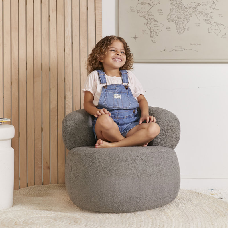 ECR4Kids Sophie Sherpa Toddler Accent Chair, 13.5in Seat Height, Kids Furniture, Gray