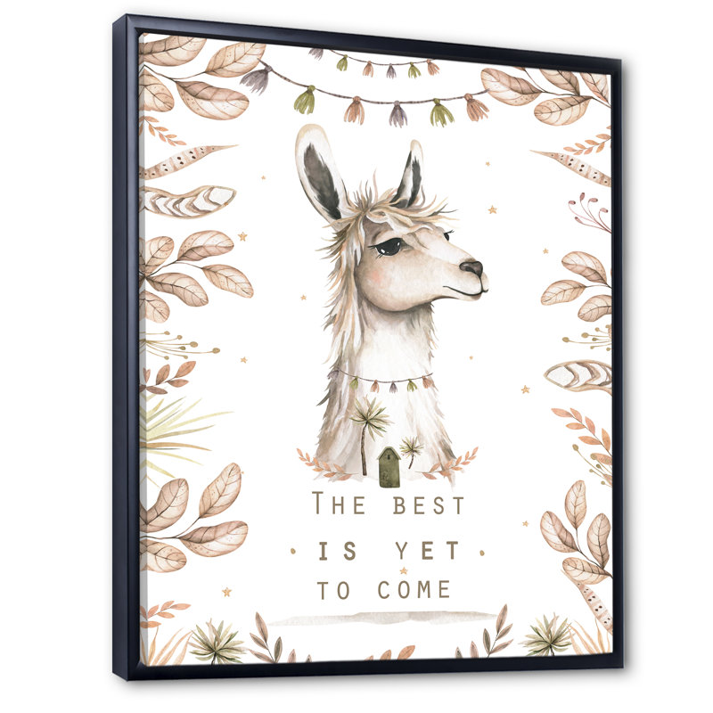 Mignon dessin de tête de lama pour enfants - décoration murale traditionnelle en toile, H 30 po x l 40 po x P 1,5 po
