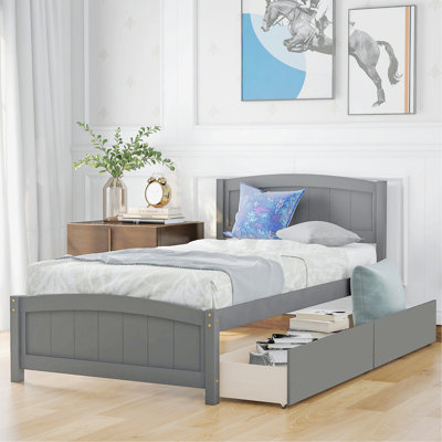 Lit élégant pour appartement, chambre d'amis, lit plateforme avec lit à deux tiroirs