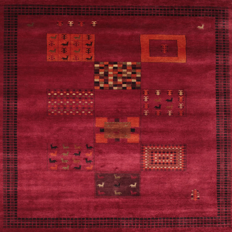 Tapis rouge / brun Contemporary, Carré 8 pi