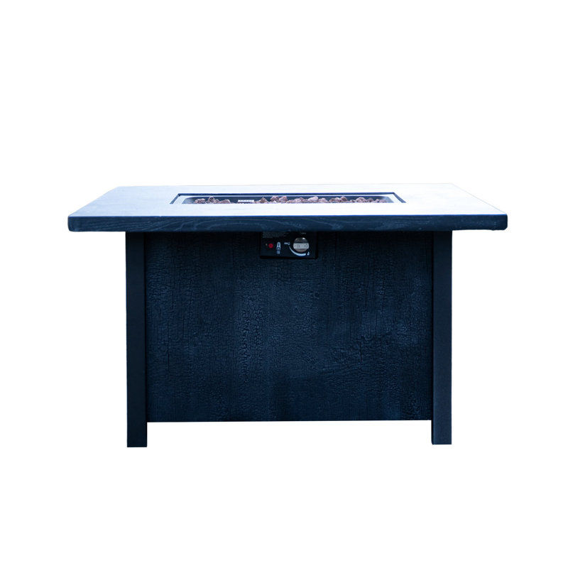 44" W Outdoor Fireplace Heater Table, 50,000 , Fiberglass And Iron, High Heat Resistance, Rust-, Long Lasting, Charcoal Grain Style, Black, American Courtyard Furniture 25" H Propane Heating Fire Pit