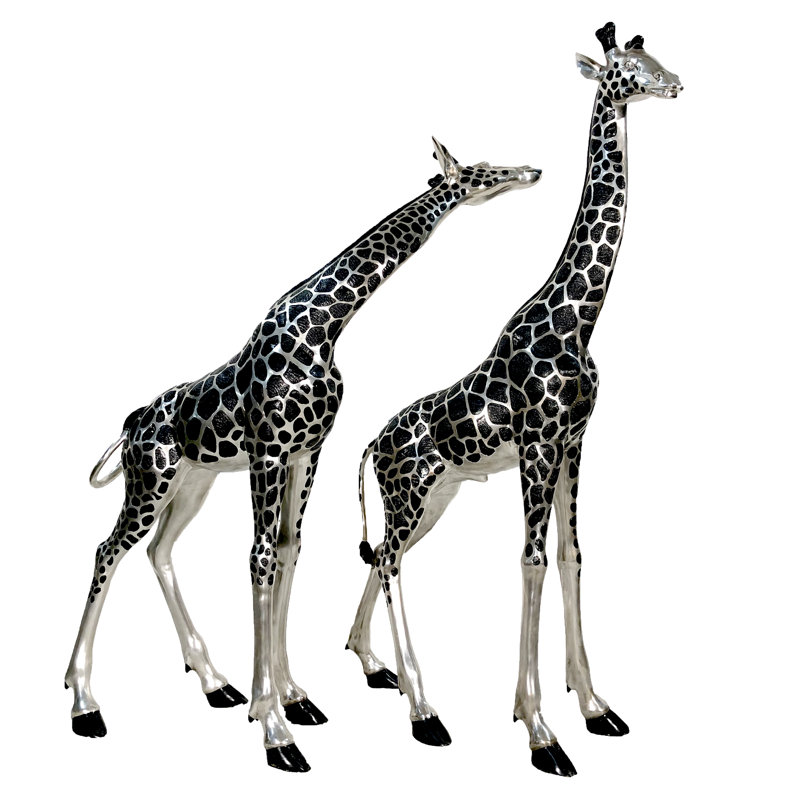 Giraffe Bronze Garden Statue, Black/Silver