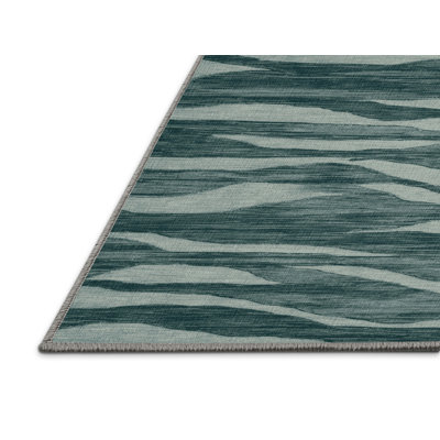 Machine Washable Abstract Green Area Rug