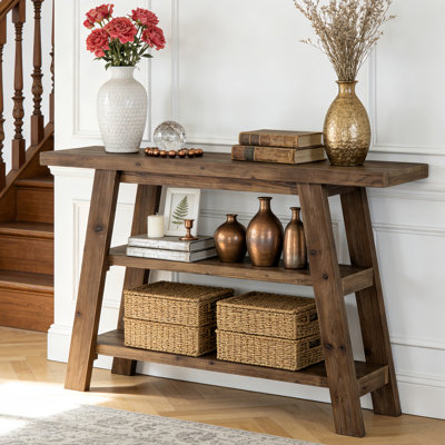 Console en bois massif, table d'entrée de style ferme 47,24 po avec tablettes à 3 niveaux