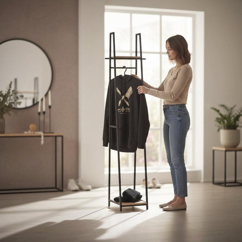 Bucareli 38cm Clothing Rack, Light oak/Black