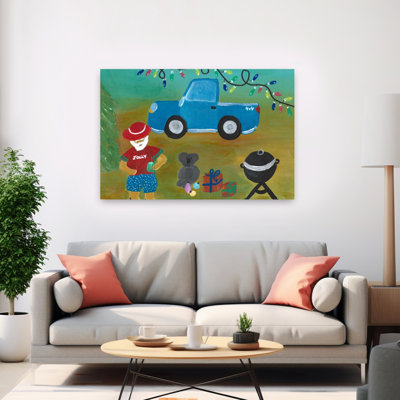Summer Christmas Santa Bbq Abstract Contemporary Christmas Tree Bear Koala Summer Landscape Wall Art Print by Janine Brewster - Wrapped Canvas Print