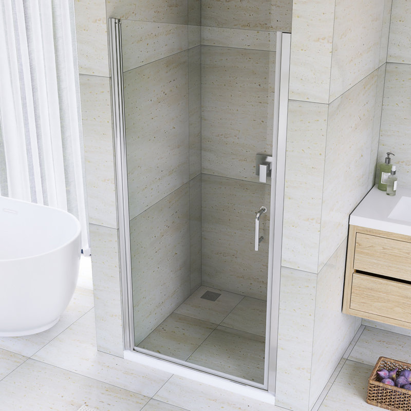 Porte de douche pivotante demi-cadre l 36 po x H 72 po au fini nickel brossé, Nickel brossé