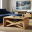 Table basse convertible à plateau relevable en table de salle à manger, hauteur variable, finition bois naturel-1997014332