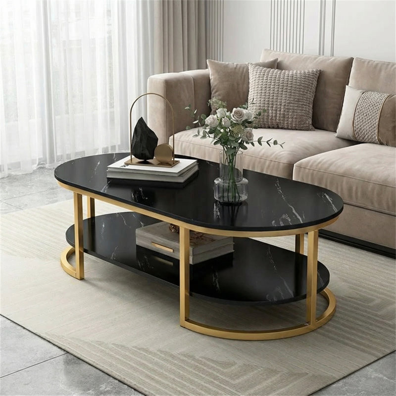 Table basse noire avec bordure dorée, Noir