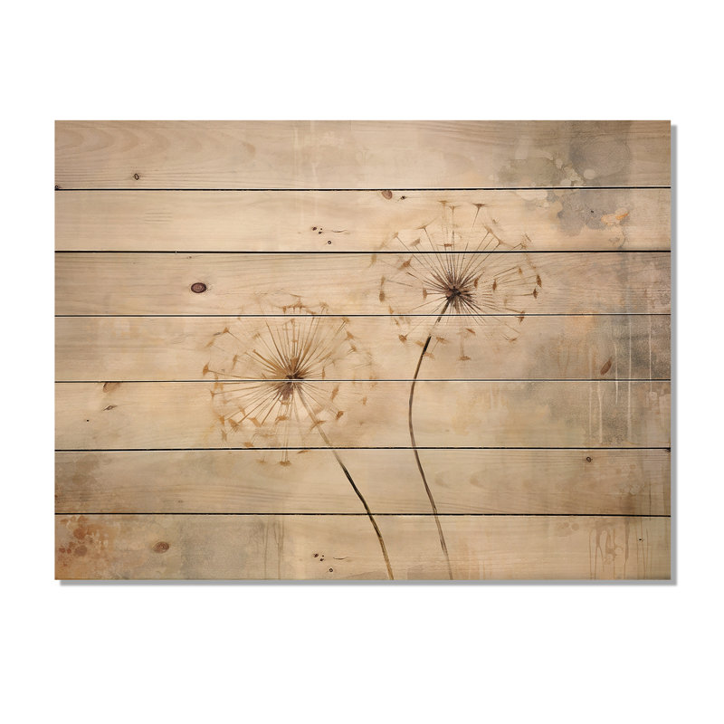 Dandelion Muted Tone - Dandelion Wood Wall Art On Natural Pine Wood, 30" H x 40" W