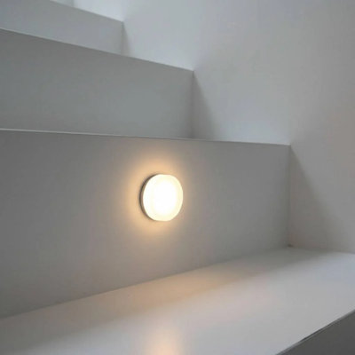 UltraBeam 1 Watt Round Acrylic Mini Recessed Indoor Wall Light - Step and Stair Riser Light -  Sandblasted Finish
