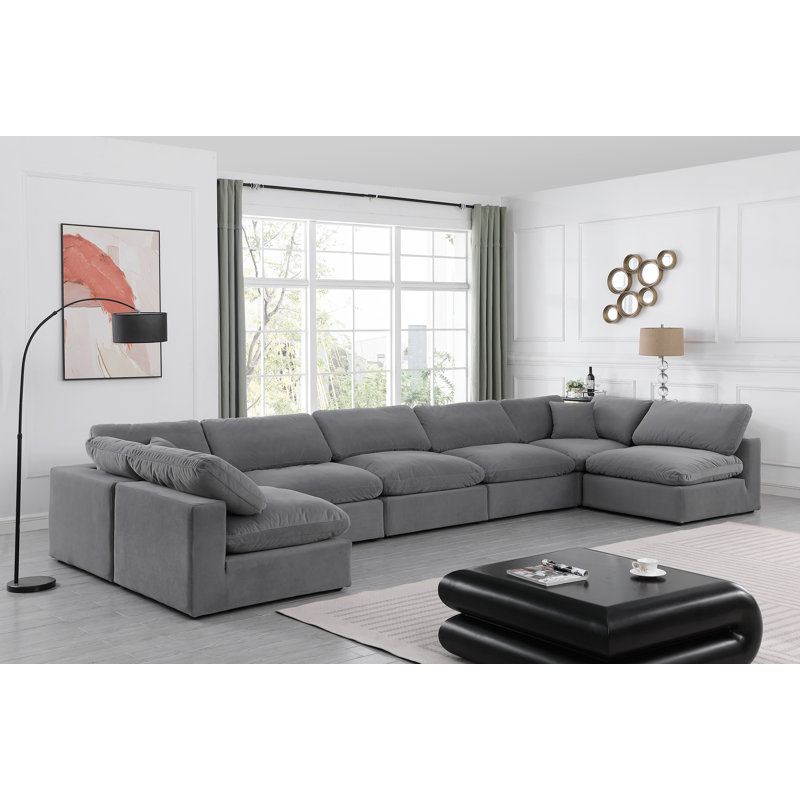 Ivanne Velvet U-Shaped Sectional Reversible, Grey Velvet