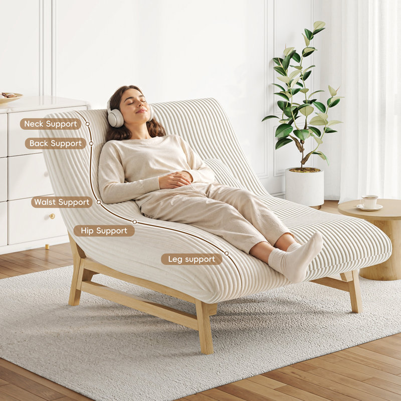 51'' Armless Lounge Chair, 2-In-1 Convertible Floor Sofa Bed With Solid Wood Frame, Beige
