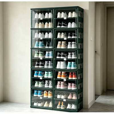 10-Tier 40 Pairs One-Piece Stackable Shoe Storage Cabinet, Sneaker Rack, Quick Assembly for Closet,Green