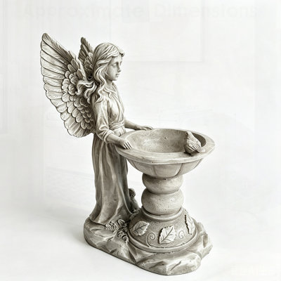 Sculpture de bain d'oiseaux en forme d'ange, statue de jardin en résine avec bol sur piédestal pour attirer la faune et embellir votre extérieur.