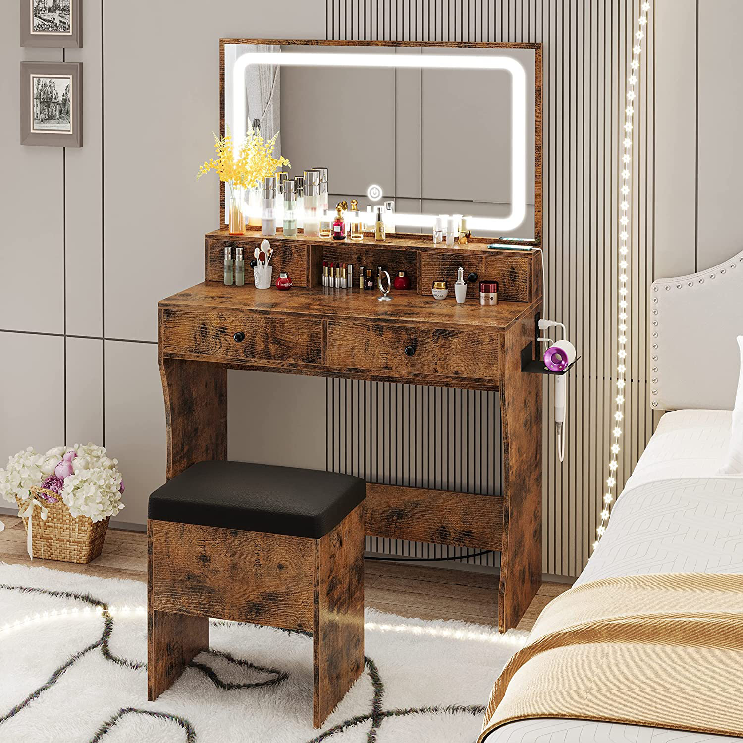 Latitude Run® Kathryne Vanity with Large LED Mirror, 4 Different Sizes ...