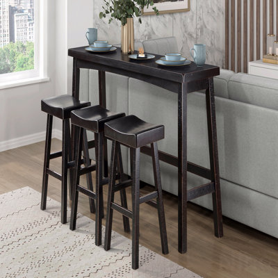 Ensemble de 4 tabourets transitionnels de hauteur bistro, tabourets de table et de bar à finition noire en bois d'hévéa massif