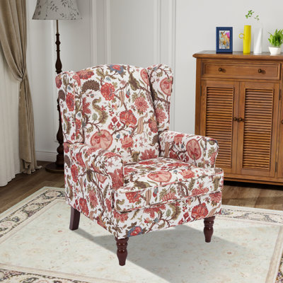 Chaise d'appoint moderne avec pieds en bois rétro, fauteuil rembourré confortable, canapé simple à motif floral pour le bureau de la chambre à coucher - rouge floral