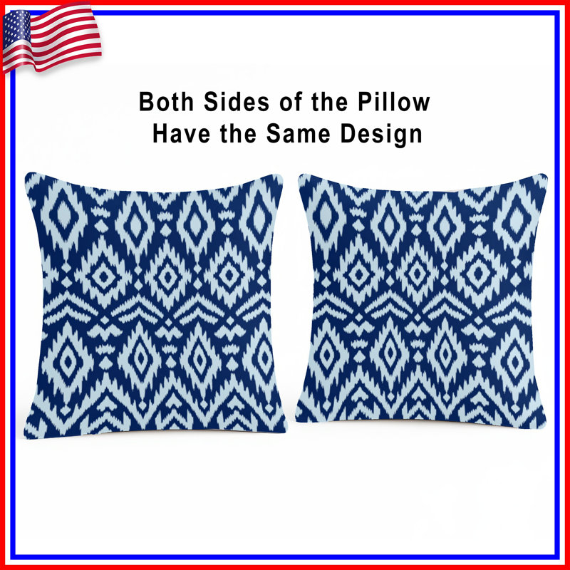 Blue Ikat Diamond Pattern Double Sided Throw Pillows, 20 x 20 inches