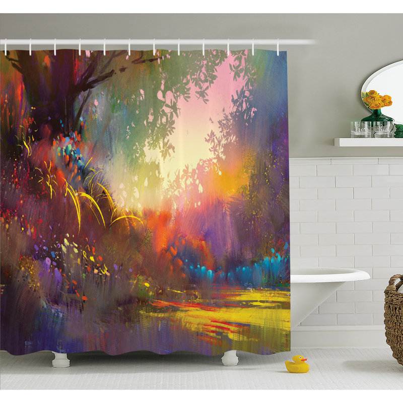 Ensemble de rideau de douche magic lake with brush effects artful nature elf tranquil, H 70 po x l 69 po