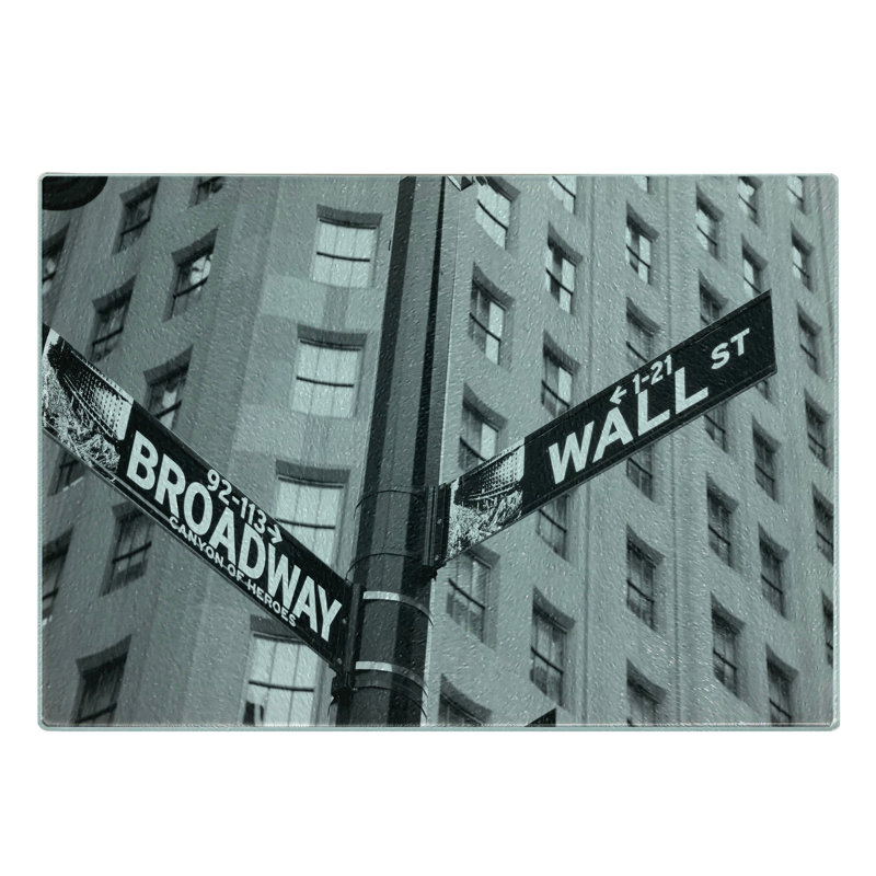 Planche à découper Ambesonne en verre trempé noir et blanc Wall Street NYC Photo blanc et noir