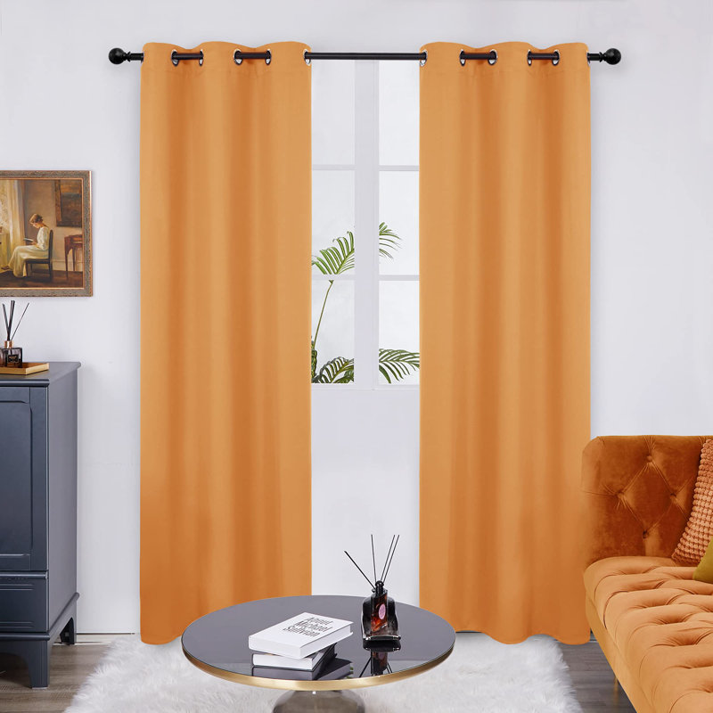 Thermal Insulated Room Darkening Grommet Curtain Panels (Set of 4), Flame Orange, 42" W x 63" L