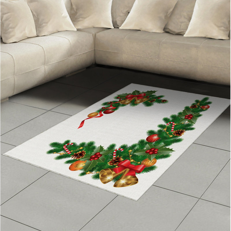 Tapis décoratif de Noël à haute densité en fibres de polyester à longs fils, Rectangle— 4 pi x 5 pi 8 po