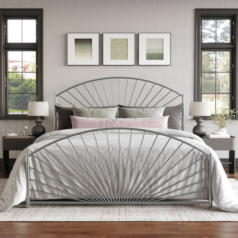 Lit plateforme en métal gris Queen, Gris argenté, Grand lit