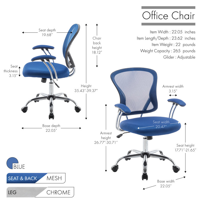Chaise de bureau Dinuca, Bleu